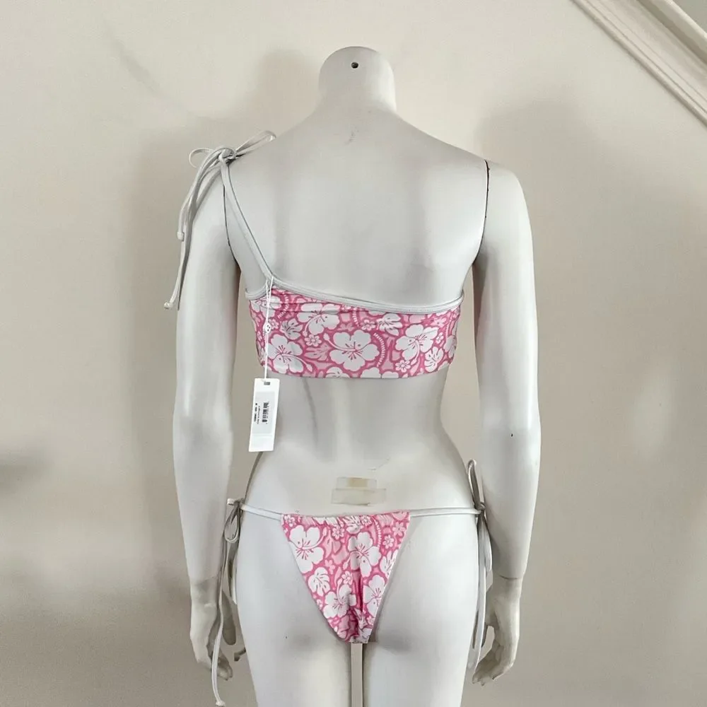 Frankie’s Bikinis Floral Pink Bikini Set Holiday Top Tia Bottom In Sand Sugar M